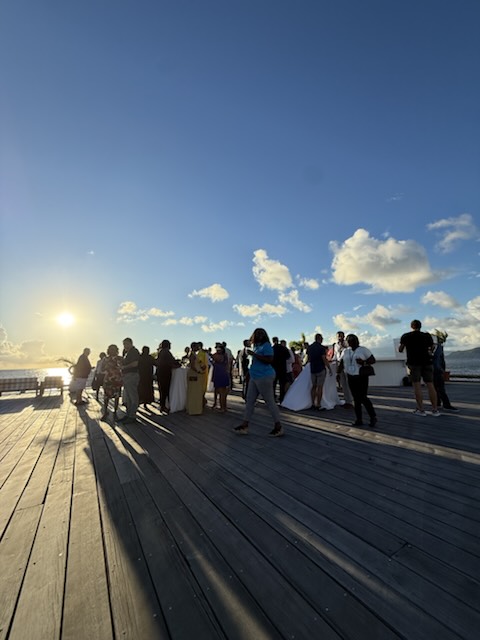 Welcome reception at sunset on the dock at Four Seasons Resort Nevis
